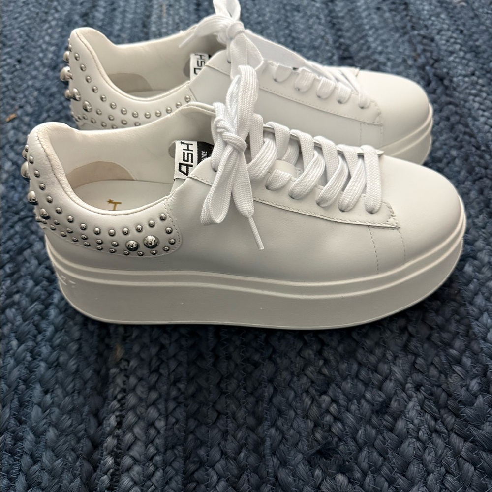Ash White Platform Sneakers with Silver Studs